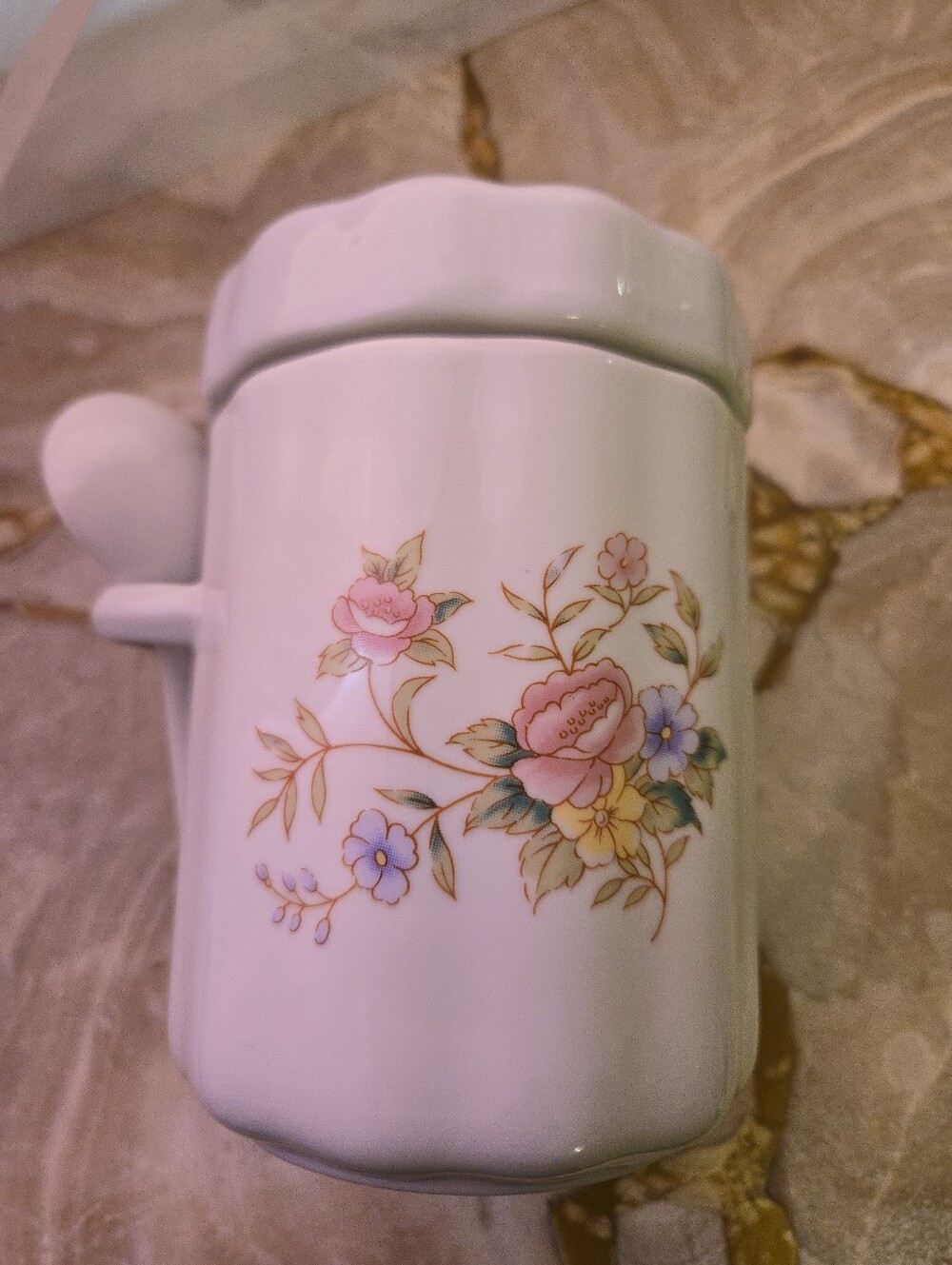 ✨ Vintage 1988 F.T.D.A. Floral Porcelain Jam Jar w/ Lid & Spoon